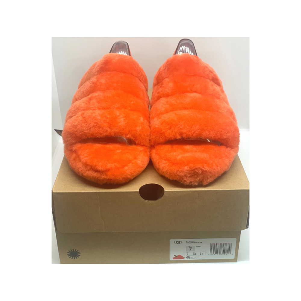 UGG Fluff Yeah Slide Slippers Women's Size 7 Sandal Hazard Orange - worn 2 times